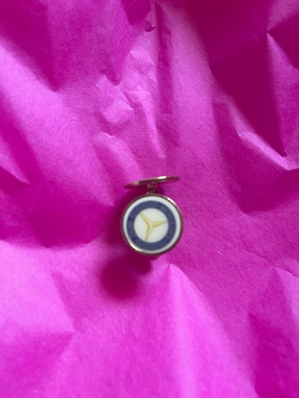 Mercedes Benz Round Gold Tone Cufflink with Blue and White Enamel star Motif